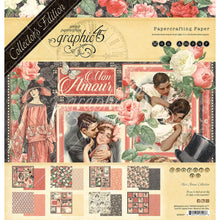 Load image into Gallery viewer, Graphic 45 - Collector&#39;s Edition Pack 12&quot;X12&quot; - Mon Amor. The perfect addition to your cards, scrapbooks and other paper crafts! This package contains 24 12x12 inch double-sided papers in 12 designs (two of each design). Archival quality. Made in USA. Available at Embellish Away located in Bowmanville Ontario Canada.
