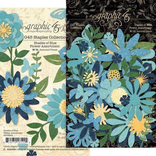 Graphic 45 - Staples Flower Assortment - Shades Of Blue. Available at Embellish Away located in Bowmanville Ontario Canada.
