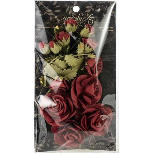 Graphic 45 - Staples Rose Bouquet Collection - 15/Pkg - Triumphant Red. These embellishments will make your next project bloom. This 4.5x7.5 inch package contains 15 flower-shaped embellishments. Imported. Available at Embellish Away located in Bowmanville Ontario Canada.