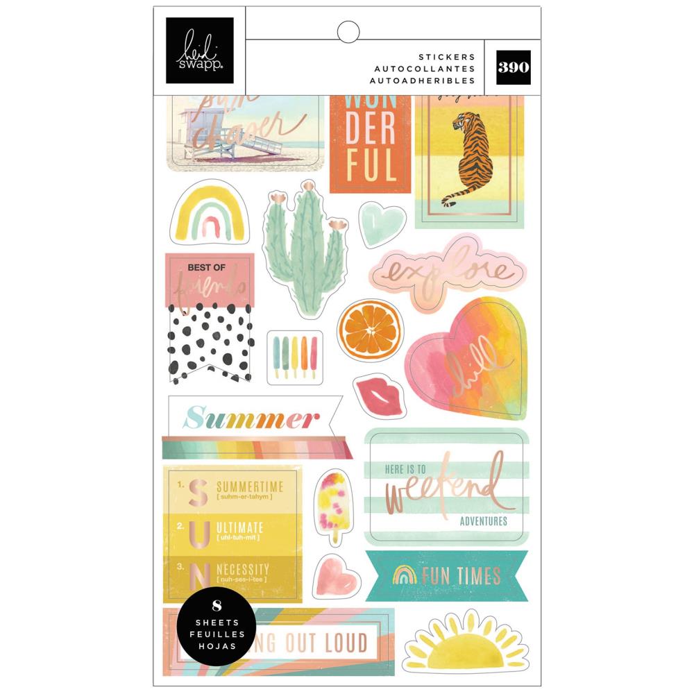 Heidi Swapp - Sun Chaser - Sticker Book. this sticker book includes details with Rose Gold Foil,  390 stickers. Available at Embellish Away located in Bowmanville Ontario Canada.