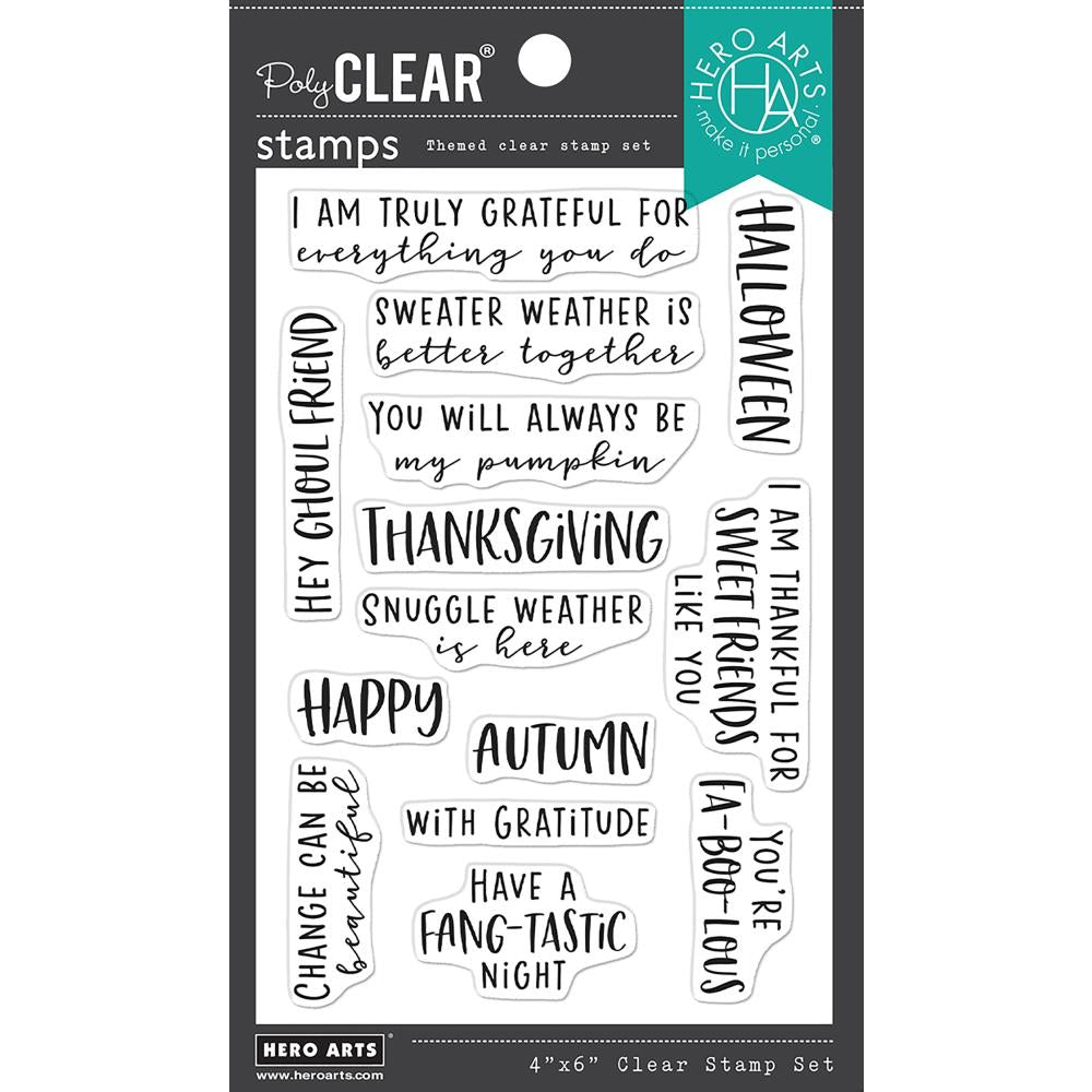 Hero Arts - Clear Stamp - Autumn Messages. Available at Embellish Away located in Bowmanville Ontario Canada.