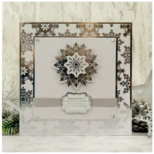 Charger l&#39;image dans la galerie, Hunkydory Crafts - Die-cuts - Let it Snow Snowflake. 10-sheet pack, 2 x A4 sheets in each of the 5 colourways.  Each pack contains 10 x A4 beautifully foiled &amp; die-cut cardstock sheets, featuring a variety of delicate snowflake designs. Each sheet includes 23 different snowflakes, that’s a whopping 230 snowflakes in every pack! Available at Embellish Away located in Bowmanville Ontario Canada. Example by Hunkydory Crafts.
