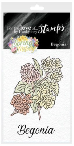 Hunkydory Crafts - For the Love of Stamps - Mini Stamps - Begonia. This fifth launch of Forever Florals celebrates the beauty of springtime flowers and the stunning bright colours the season brings. Spring refers to the ideas of rebirth, rejuvenation, renewal, resurrection and regrowth.  Available at Embellish Away located in Bowmanville Ontario Canada.