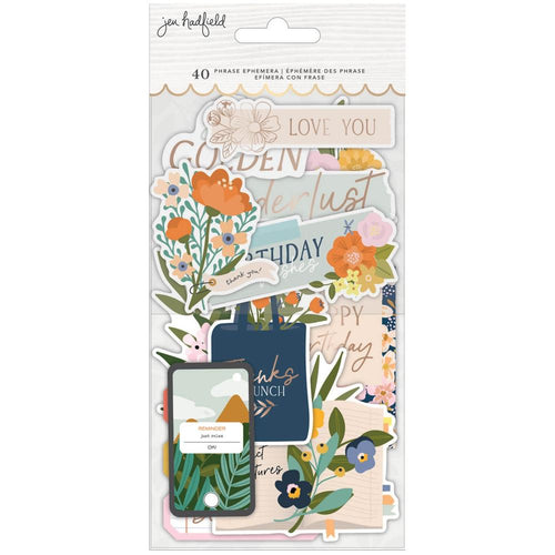 Jen Hadfield - Live & Let Grow - Ephemera Cardstock Die-Cuts - Phrase W/Gold Foil Accents. This package includes 40 die-cut cardstock pieces. Available at Embellish Away located in Bowmanville Ontario Canada.