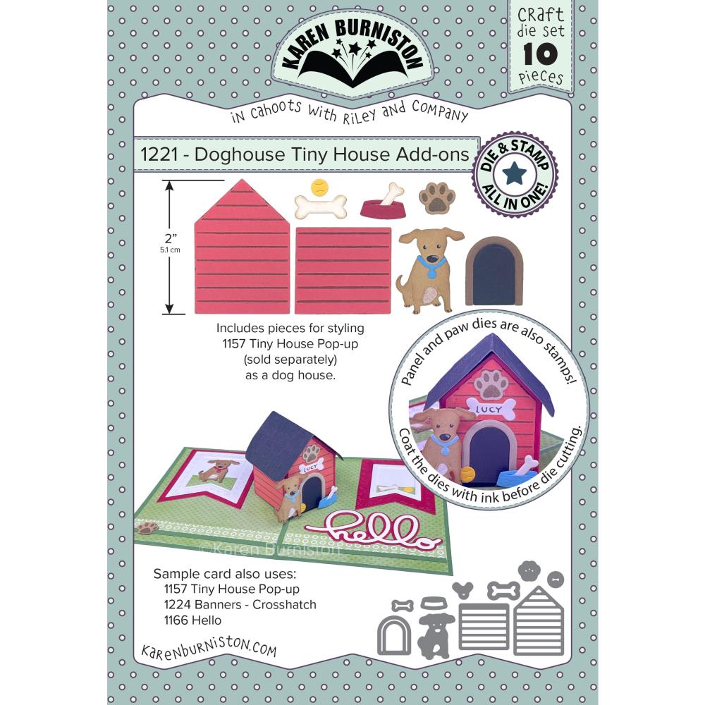 Karen Burniston - Dies - Doghouse Tiny House Add-Ons. Our wafer-thin metal crafting dies are compatible with most major die cutting machines. Packed with value, these innovative, cutting edge die sets will take your paper crafting to new heights. Available at Embellish Away located in Bowmanville Ontario Canada.