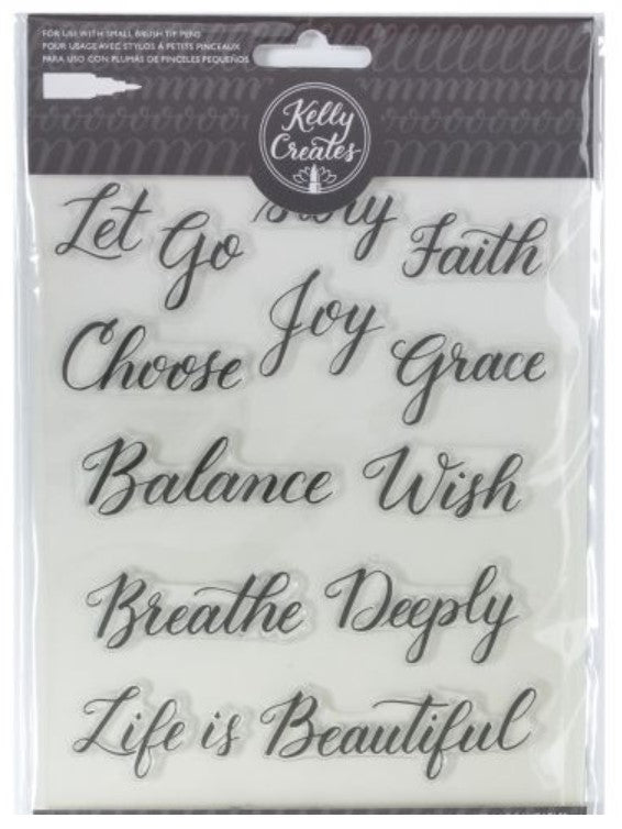 Kelly Creates - Traceable Stamps - Quote 1. Practice brush lettering techniques with the Quotes 1 Traceable Clear Acrylic Stamps by Kelly Creates for American Crafts. Available at Embellish Away located in Bowmanville Ontario Canada.