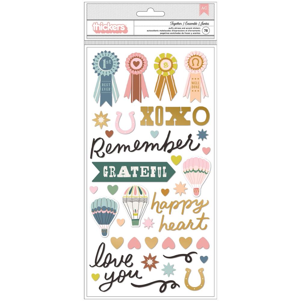 American Crafts - Maggie Holmes - Market Square - Thickers Stickers - 78/Pkg - Together Phrase/Puffy. Available at Embellish Away located in Bowmanville Ontario Canada.