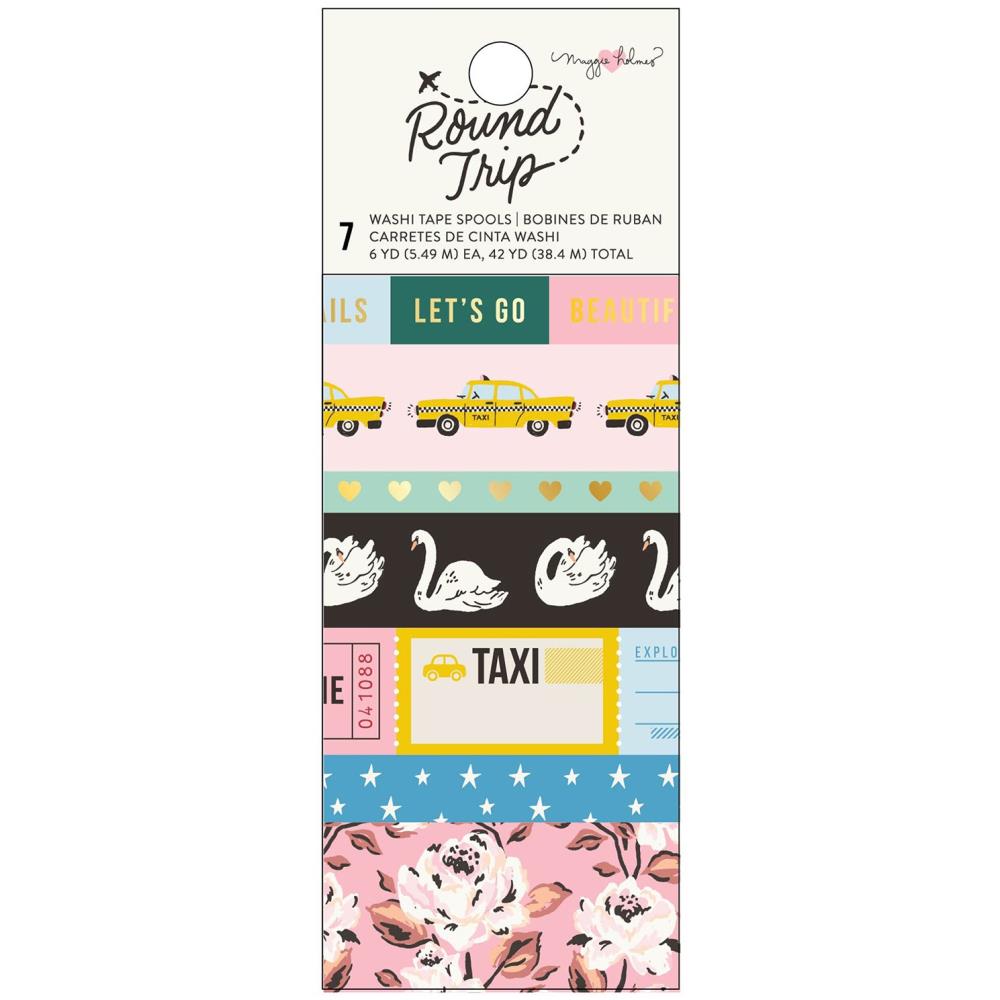Maggie Holmes - Washi Tape - Round Trip - 7/Pkg. This package includes 7 rolls of washi tape, 6 yards each. Available at Embellish Away located in Bowmanville Ontario Canada.