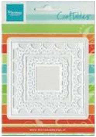 Marianne Design - Craftables Die - Passe Partout - Square. Make pretty Window apertures and doily backgrounds for your cards. Craftables can be used in all leading brand die cutting systems. 4 piece die set. Approx.. sizes: 3 1/2