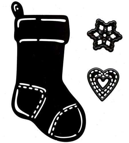 Marianne Design - Craftables Die - Stocking. Craftable Die Stocking. Use this stocking die to create a beautiful stocking card which can be accented with the small snowflake and heart die. The sizes are: Stocking 1 x 3 Snowflake and Heart 1 x 1 in. Available at Embellish Away located in Bowmanville Ontario Canada.