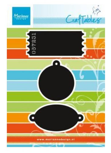 Marianne Design - Craftables Dies - Tags & Ticket (Set of 3). Beautiful cutting and embossing Dies to be used with your regular Precutting machine.  3 dies  Sizes: 2.52