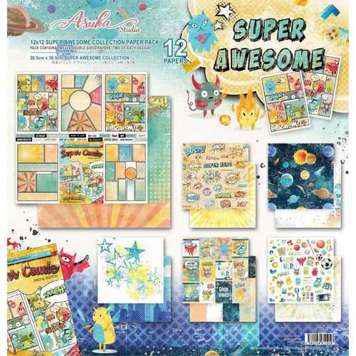 Memory Place - Collection Pack 12X12 - Super Awesome. The perfect addition to scrapbook pages, cards and more! This Asuka Studio 12x12 inch Collection Pack contains 12 double-sided printed papers, 2 of each design. Imported. Available at Embellish Away located in Bowmanville Ontario Canada.