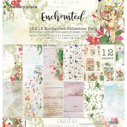 Memory Place - Double-Sided Paper Pack 12X12 - Enchanted. This pack contains 12 double-sided papers, 6 designs, 2 sheets each. Made in Japan. Available at Embellish Away located in Bowmanville Ontario Canada.