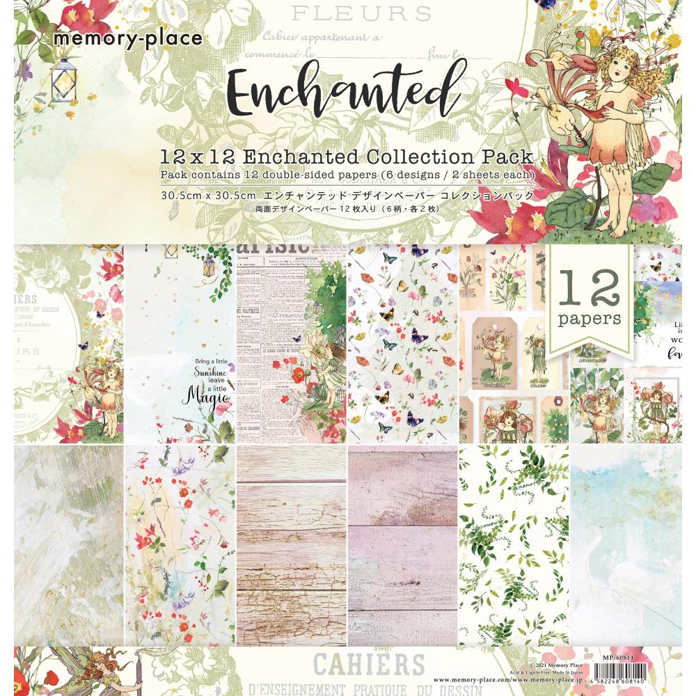 Memory Place - Double-Sided Paper Pack 12X12 - Enchanted. This pack contains 12 double-sided papers, 6 designs, 2 sheets each. Made in Japan. Available at Embellish Away located in Bowmanville Ontario Canada.