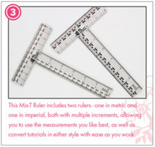 Load image into Gallery viewer, My Sweet Petunia - MIS-T Rulers. Designed and sized for papercrafters, the My Sweet Petunia Mis-T Ruler includes metric and imperial clear T rulers, with multiple units of measure, an inset steel ruler for cutting and a see through design that allows you to get perfect lines and cuts every time. Metal edge for cutting, Centering ruler on short and long side of T-square, Short side of the T-ruler is 5 inches, Long side is 6.25 inches. Available at Embellish Away located in Bowmanville Ontario Canada.
