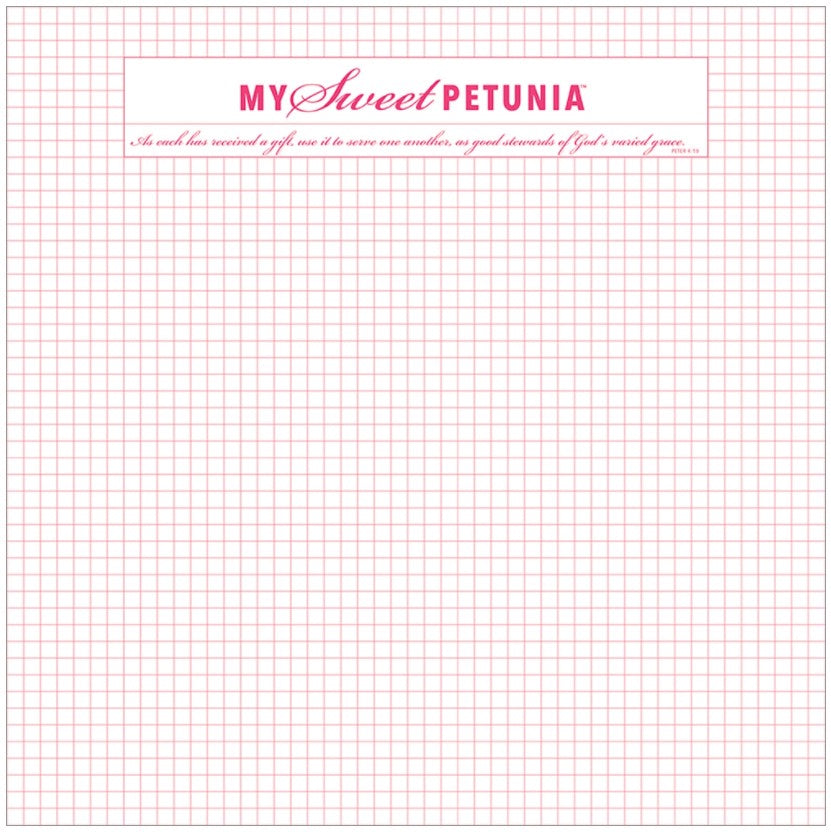 My Sweet Petunia - Memory Grid - Paper Pad. Custom pads made to fit MEMORTY MISTI. 1/4 inch grid lines. 40 Sheets per pad. 50lb paper. 12.25 x 12.25 Grid Paper Pad. Available at Embellish Away located in Bowmanville Ontario Canada.