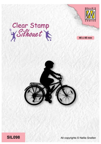 Nellie's Choice - Clear Stamp Silhouette Sports - Cycling-2. This stamp of a child on a bike can be used to create scenes for the bicycle enthusiasts. Size: 1.8 x 1.6 inches. Available at Embellish Away located in Bowmanville Ontario Canada.