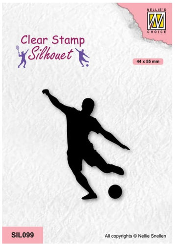 Nellie's Choice - Clear Stamp Silhouette Sports - Soccer Player. This stamp of a soccer player can be used to create scenes for the soccer enthusiasts. Size: 1.7 x 2.2 inches. Available at Embellish Away located in Bowmanville Ontario Canada.