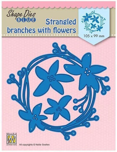 Nellie's Choice - Shape Dies Blue - Strangled Branches with Flowers. This die will cut a circular branch with flowers and berries, and includes 2 additional flower dies to allow you to cut and layer to add dimension to your project. Includes 3 dies. Size: (branch) 4.2 x 3.7 in (flower 1) 1.6 x 1.6 in (flower 2) 1.1 x 1 in. Available at Embellish Away located in Bowmanville Ontairo Canada.