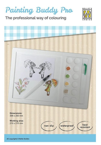 Nellie's Choice Silicone Painting Buddy Pro. A great tool to help you paint more easily. This tool is non slip, waterproof and heat resistant. Includes a tray for paints/inks and your brushes as well as a non slip surface for your project. The professional way to paint!  Size: 14.5 x 9.8 inches  Working area: 8.3 x 8.3 inches. Available in Bowmanville Ontario Canada