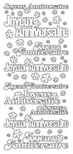 Load image into Gallery viewer, Peel-Off Stickers - Joyeux Anniversaire. A sticker sheet with French language text &quot;Joyeaux Anniversaire&quot;. Includes flower stickers for additional decoration. This package is 4&quot;x9&quot; sticker sheet. Each sold separately.  Available: Gold, Silver, Black.  Coordinating: Sticker Folder. Available at Embellish Away located in Bowmanville Ontario Canada.
