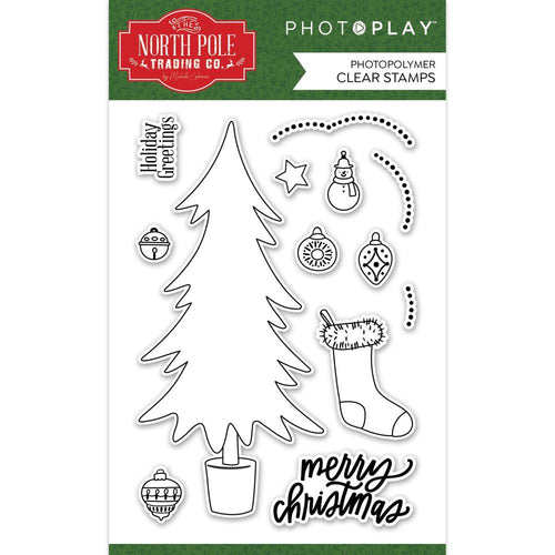 PhotoPlay - Photopolymer Clear Stamps - The North Pole Trading Co. - Trim A Tree. Coordinating die available. Each sold separately. Available at Embellish Away located in Bowmanville Ontario Canada.
