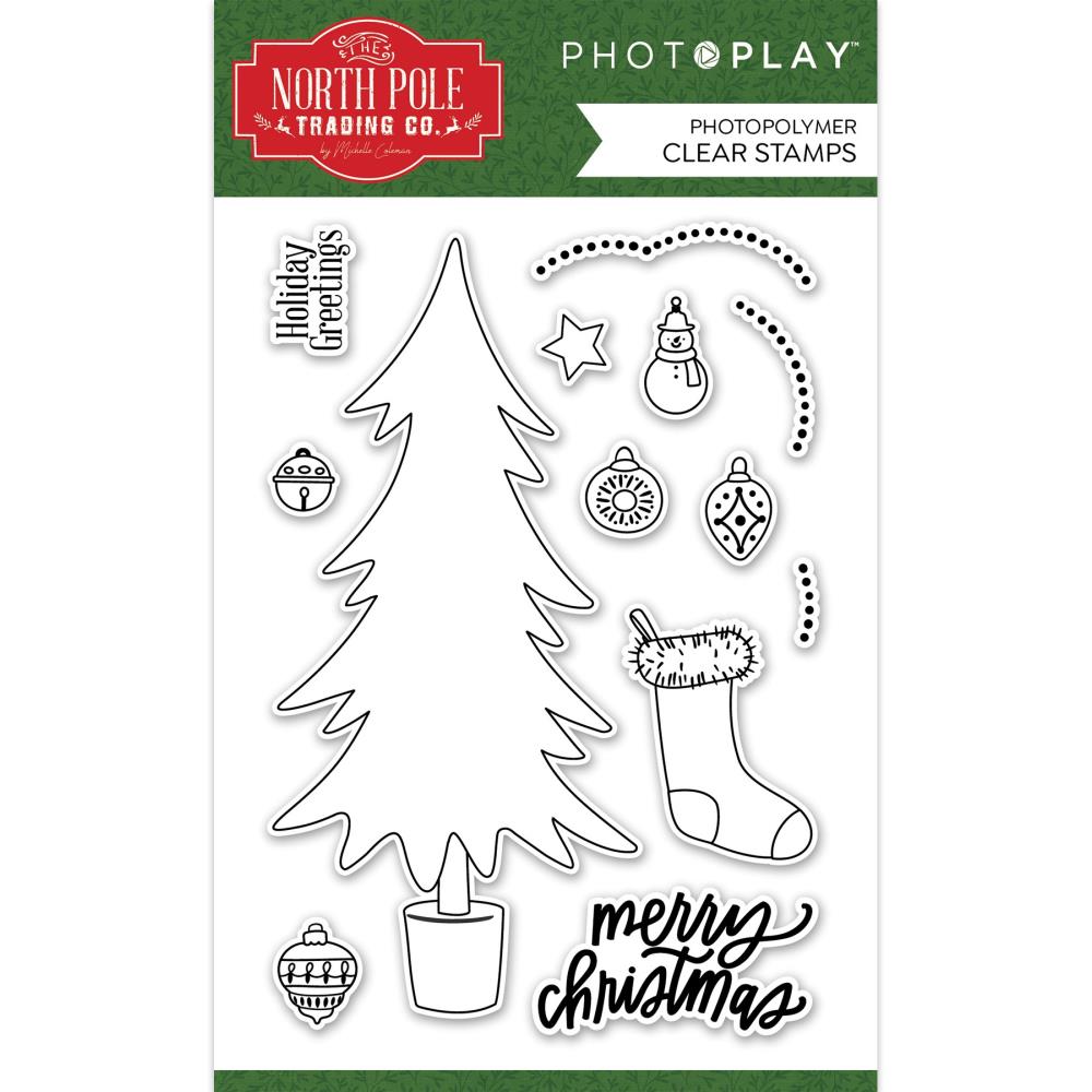 PhotoPlay - Photopolymer Clear Stamps - The North Pole Trading Co. - Trim A Tree. Coordinating die available. Each sold separately. Available at Embellish Away located in Bowmanville Ontario Canada.