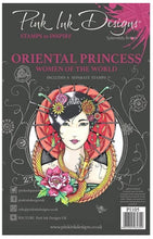 Load image into Gallery viewer, Pink Ink Designs - A5 Clear Stamp Set - Oriental Princess. From the Women of the World series this is a beautifully hand drawn image that is a fabulous princess in celebration of oriental women and culture. This stamp set will lure you to the craft-room again and again. She comes with additional elements for you to add to your projects. Available at Embellish Away located in Bowmanville Ontario Canada.
