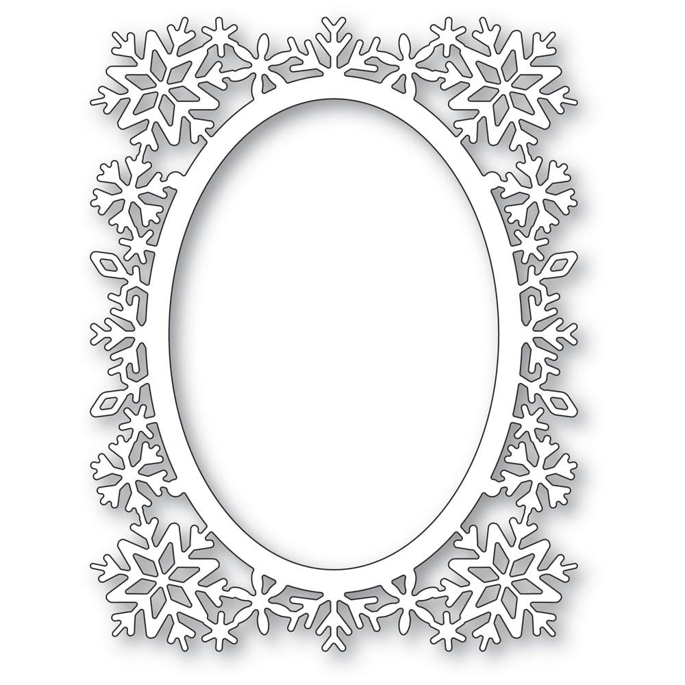 Poppystamps - Metal Die - Snowflake Oval Frame. Available at Embellish Away located in Bowmanville Ontario Canada.