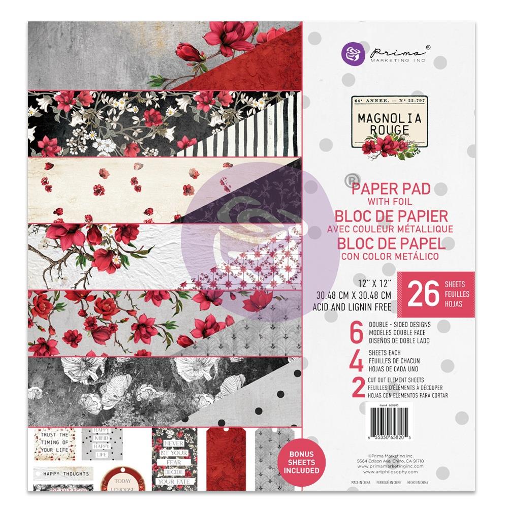 Prima Marketing - Bloc de papel de doble cara 12X12 - Magnolia Rouge