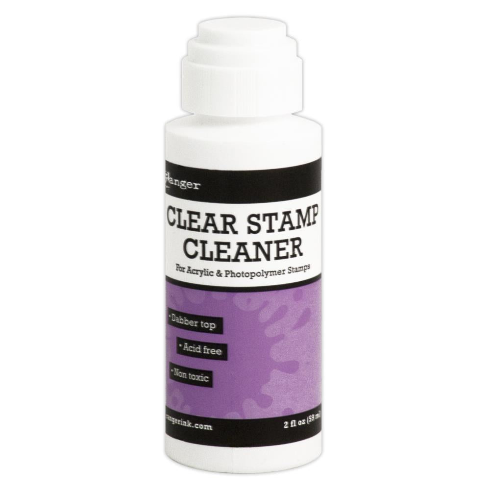 Ranger - Clear Stamp Cleaner - 2oz. An acid free, non-toxic stamp cleaner specially developed for clear acrylic and photopolymer stamps. Will not deteriorate clear stamps. It will remove both waterbased and water resistant ink from clear stamps. Available at Embellish Away located in Bowmanville Ontario Canada.