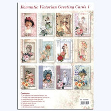 Load image into Gallery viewer, Reddy Creative Cards - Romantic Victorian Cardmaking - Kit 1. This cardmaking kit includes all of the supplies you need to create 12 triple cards with velcro closures in a romantic Victorian style. Supplies included: 2 3D die cuts with Victorian Flowers, A4 1 die-cut with albels and hearts, A4 12 pre-printed triple cards, size A6 3 sheets with 12 Victorian ladies, A4 12 velcro rounds 10mm 12 envelopes, C6 3D instructions with sample cards. Bowmanville Ontario Canada
