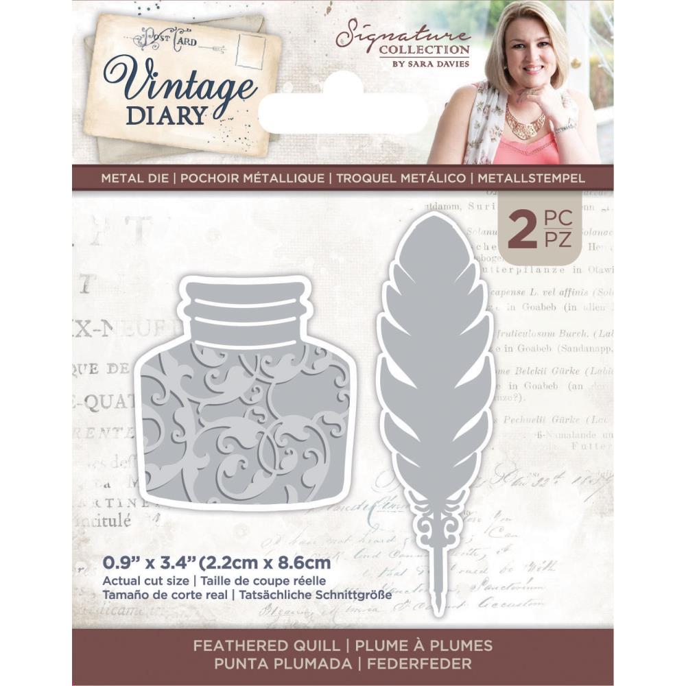 Sara Signature - Vintage Diary - Metal Dies - 2/Pkg - Feathered Quill. The Sara Signature Vintage Diary Collection brings back the essence of a time gone by with designs infused with timeless elegance and charm. Package contains two dies from the Sara Signature Vintage Diary Collection Feathered Quill. Imported. Available at Embellish Away located in Bowmanville Ontario Canada.