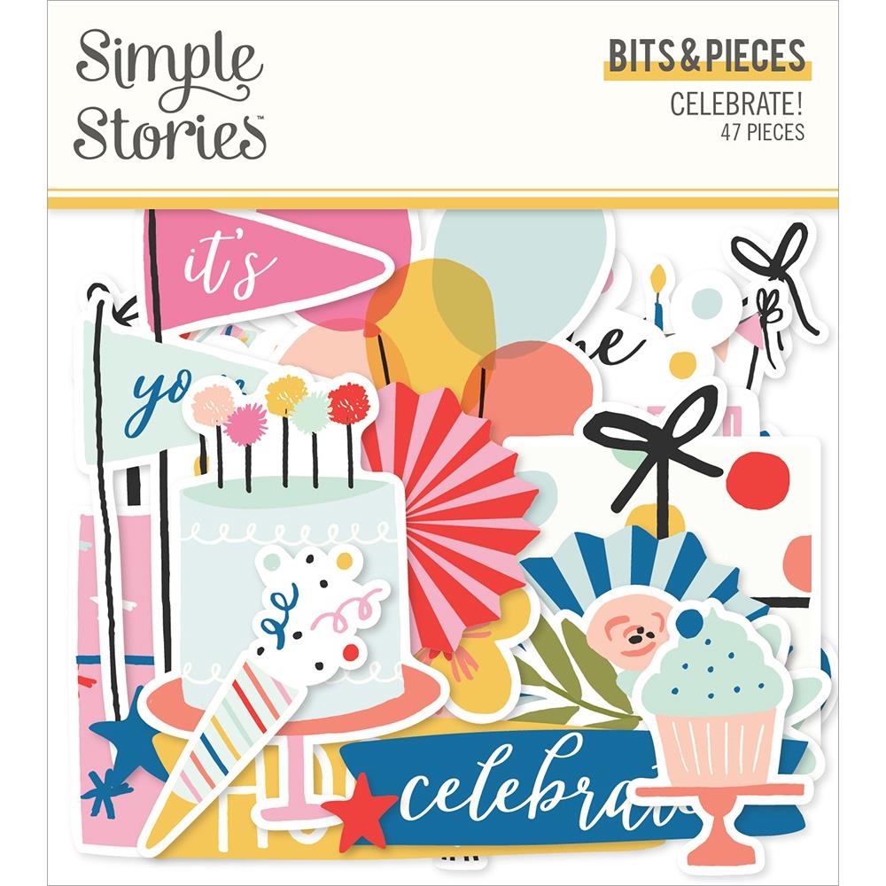 Simple Stories - Bits & Pieces Die-Cuts - 47/Pkg - Celebrate! Available at Embellish Away located in Bowmanville Ontario Canada.