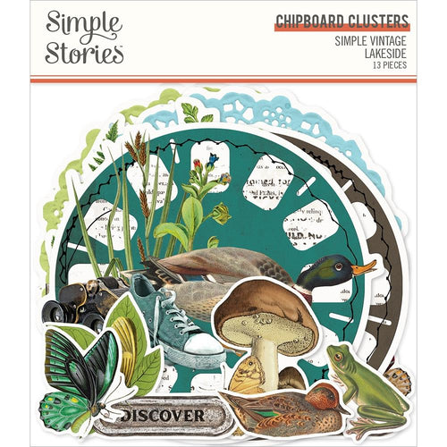 Simple Stories - Chipboard Clusters - Vintage Lakeside. This package includes 13 Chipboard cluster pieces. Perfect for adding a little dimension to your creation. made in USA. Available at Embellish Away located in Bowmanville Ontario Canada.