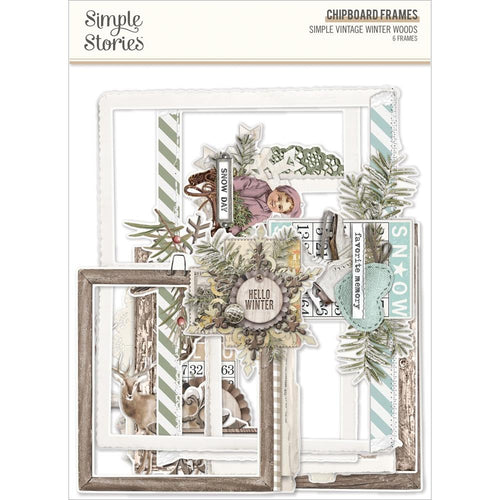 Simple Stories - Chipboard Frames - Simple Vintage Winter Woods. Embellishments can add whimsy, dimension, color and style to greeting cards, scrapbook pages, altered art, mixed media and more. Available at Embellish Away located in Bowmanville Ontario Canada.