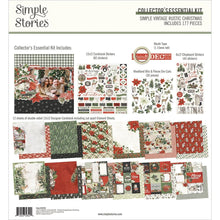 Load image into Gallery viewer, Simple Stories - Collector&#39;s Essential Kit 12&quot;X12&quot; - Simple Vintage Rustic Christmas. This Essential Kit includes 177 Pieces. 12 sheets of double-sided Designer Cardstock including cut apart Element Sheets, 1 12x12 Cardstock Stickers (82 Stickers), 1 Washi Tape (15mm. roll), Woodland Bits &amp; Pieces Die-Cuts (30 Pieces) and 1 6x12 Chipboard Stickers (43 stickers). Available at Embellish Away located in Bowmanville Ontario Canada.
