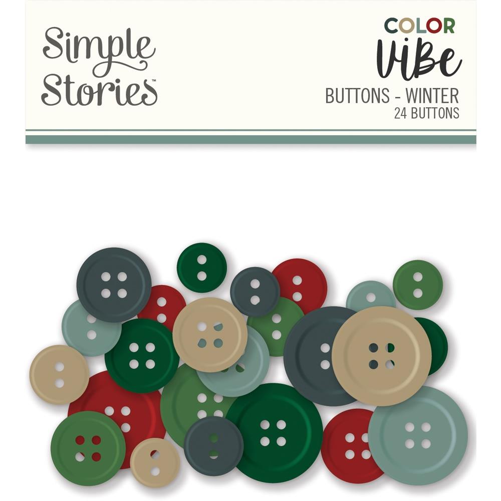 Simple Stories - Color Vibe Buttons - 24/Pkg - Winter. The perfect addition to scrapbook pages, greeting cards and more! This package contains Simple Stories Color Vibe Buttons Winter, 24 Plastic Buttons - 6 colors 4 sizes, 6 of each size. Imported. Available at Embellish Away located in Bowmanville Ontario Canada.