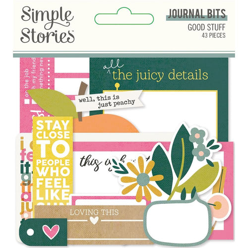 Simple Stories - Good Stuff - Bits & Pieces Die-Cuts - 43/Pkg - Journal. Die-Cuts are a great addition to scrapbook pages, greeting cards and more! The perfect embellishment for all your paper crafting needs! Package contains Simple Stories Journal Bits, 43 coordinating die-cuts. Imported. Available at Embellish Away located in Bowmanville Ontario Canada.