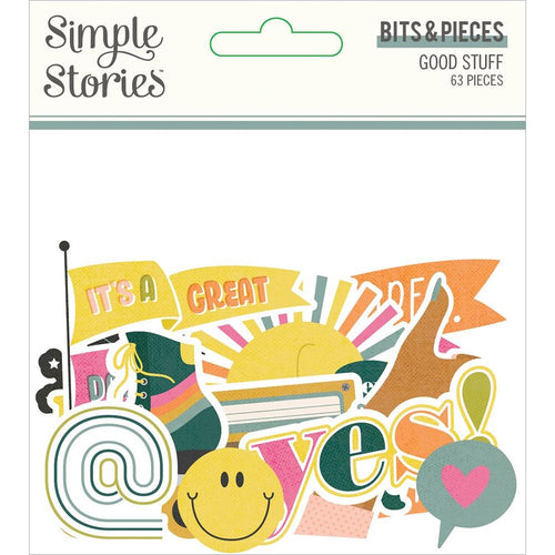 Simple Stories - Good Stuff - Bits & Pieces Die-Cuts - 63/Pkg. Die-Cuts are a great addition to scrapbook pages, greeting cards and more! The perfect embellishment for all your paper crafting needs! Package contains Simple Stories Bits & Pieces, 63 coordinating die-cuts. Imported. Available at Embellish Away located in Bowmanville Ontario Canada.