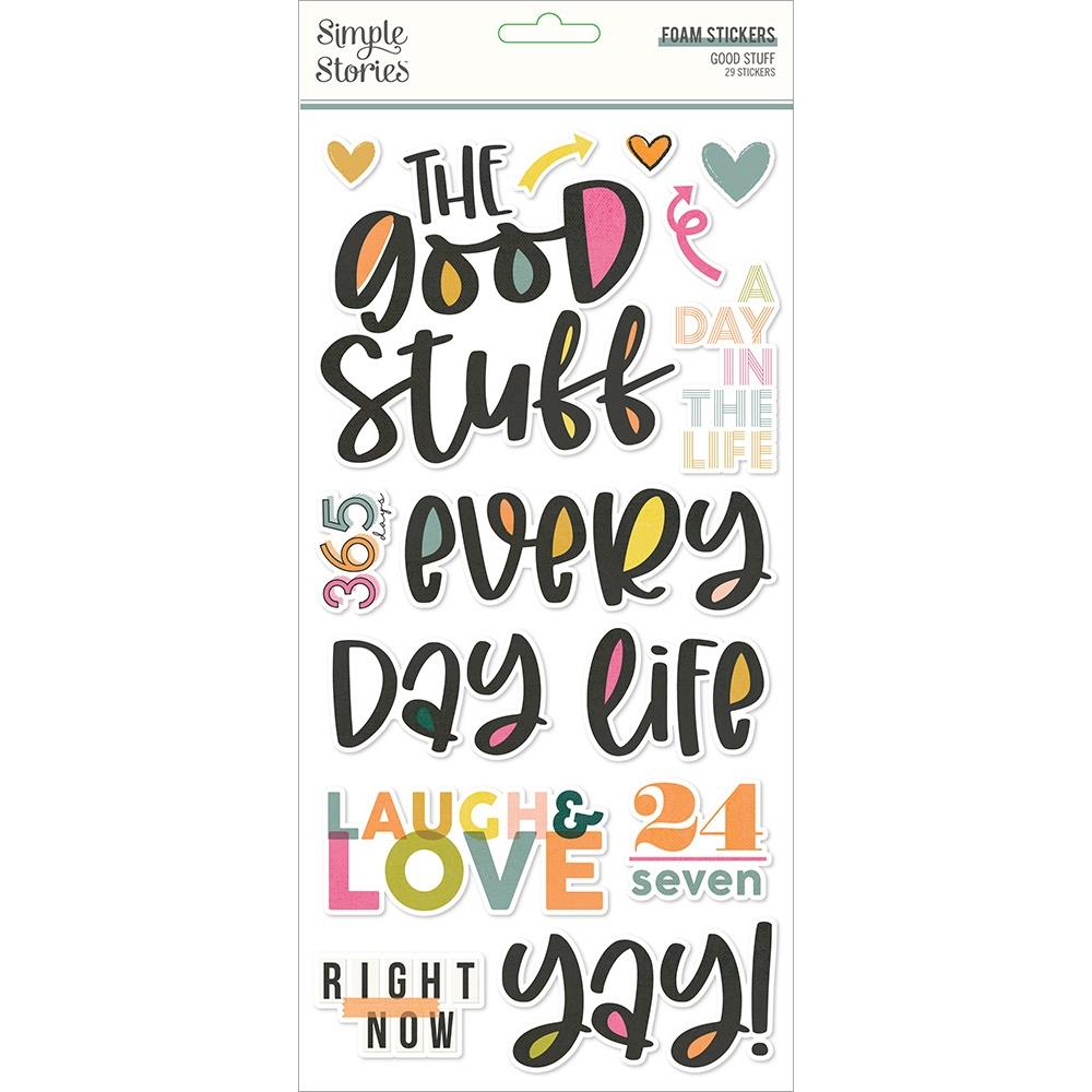 Simple Stories - Good Stuff - Foam Stickers - 29/Pkg. Add dimension and color to your paper crafts! This package contains Good Stuff Foam Stickers, 29 pieces. Imported. Available at Embellish Away located in Bowmanville Ontario Canada.