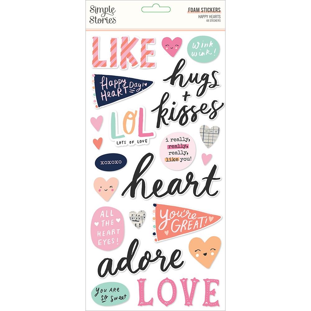 Simple Stories - Happy Hearts - Foam Stickers - 48/Pkg. Add dimension and color to your paper crafts! This package contains Happy Hearts Foam Stickers, 48 pieces. Imported. Available at Embellish Away located in Bowmanville Ontario Canada.