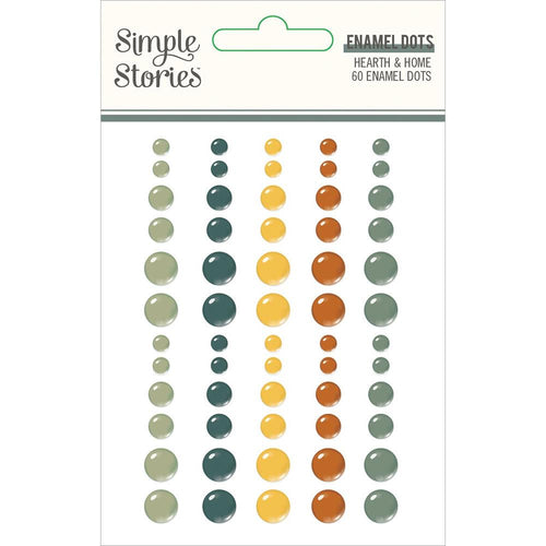 Simple Stories - Hearth & Home - Enamel Dots Embellishments - 60/Pkg. This package contains 60 pieces - 5 colors - 3 sizes - 4 of each size. Made in USA. Available at Embellish Away located in Bowmanville Ontario Canada.