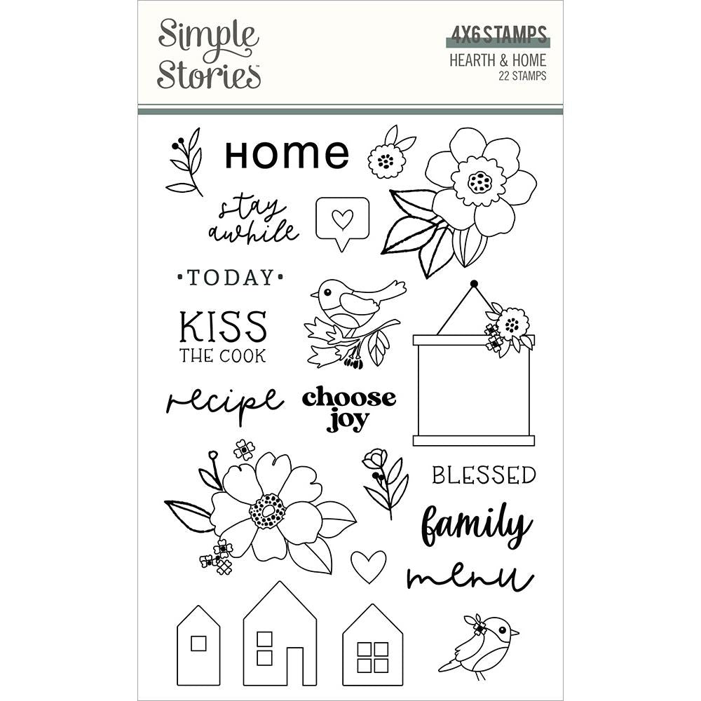 Simple Stories - Hearth & Home - Photopolymer Clear Stamps. Add wonderful images and phrases to cards and more with these clear stamps! This package contains Hearth & Home: a set of 22 stamps. Made in USA. Available at Embellish Away located in Bowmanville Ontario Canada.
