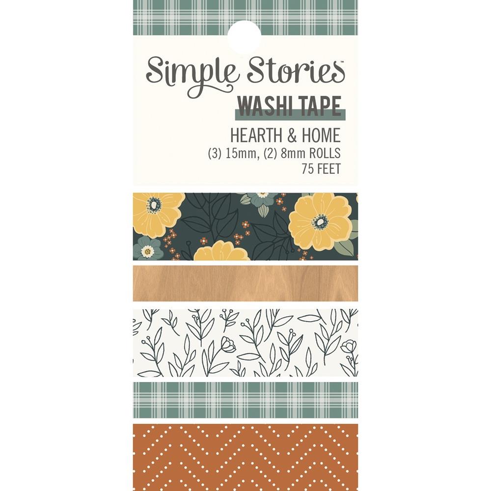Simple Stories - Hearth & Home - Washi Tape - 5/Pkg. This package contains (5) 2-8mm rolls and 3-15mm rolls; 75 feet. Made in USA. Available at Embellish Away located in Bowmanville Ontario Canada.