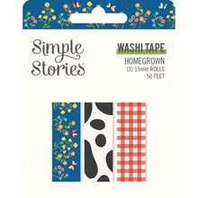 Load image into Gallery viewer, Simple Stories - Homegrown - Washi Tape - 3/Pkg. This package includes 3 rolls of washi tape, 15mm rolls; 50 feet. Made in USA. Available at Embellish Away located in Bowmanville Ontario Canada.

