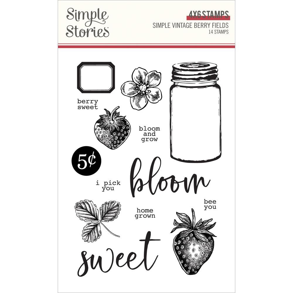 Simple Stories - Photopolymer Clear Stamps - Simple Vintage Berry Fields. These stamps are perfect for cards, slimline cards, scrapbook pages, and other paper crafting and mixed media projects. Available at Embellish Away located in Bowmanville Ontario Canada.