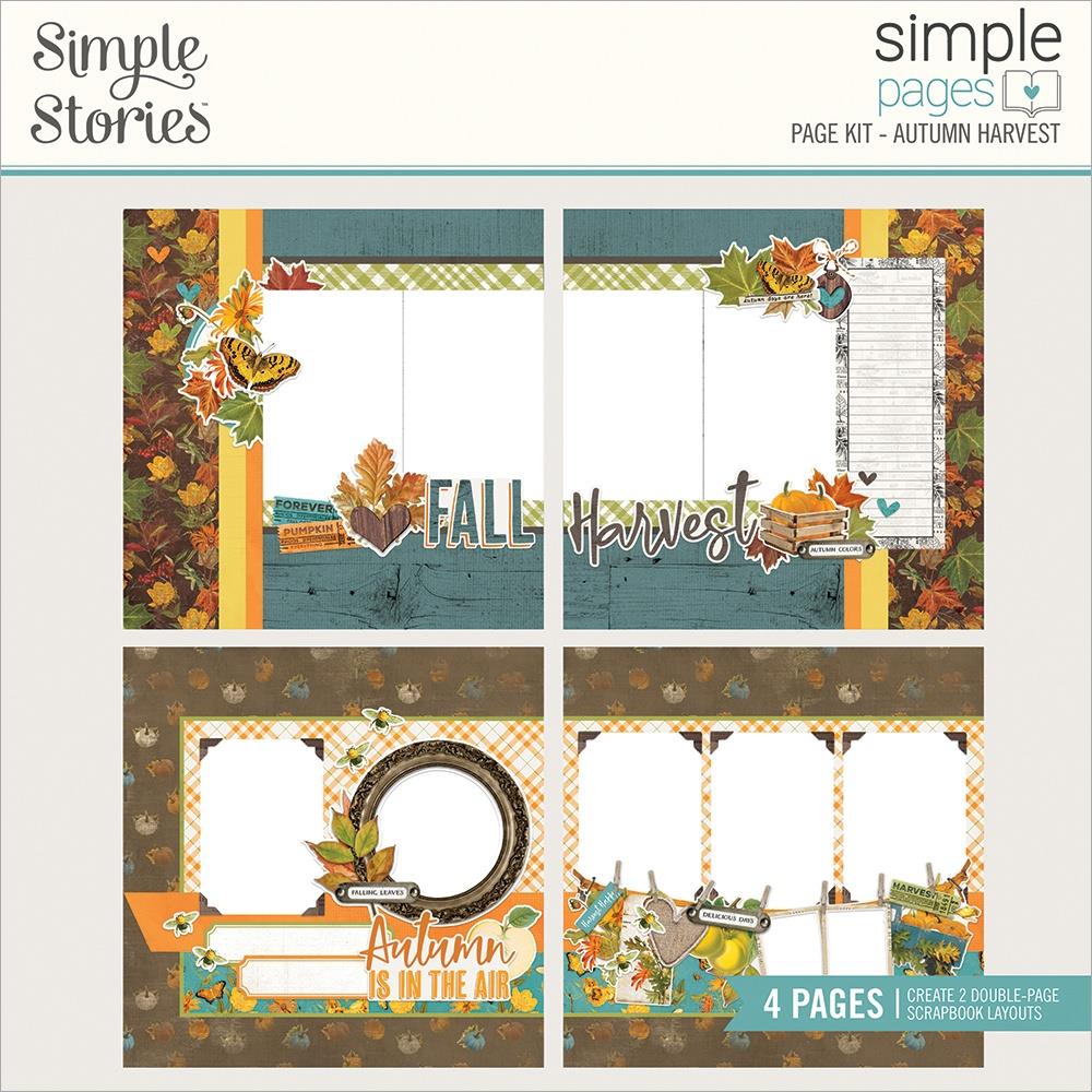 Simple Stories - Simple Pages Page Kit - Autumn Harvest - Country Harvest. This Kit includes (34) Chipboard Pieces, (66) Die-Cut Bits & Pieces, (4) 12x12 Cardstock Base Sheets and Complete Step-By-Step Instructions. Made in USA. Available at Embellish Away located in Bowmanville Ontario Canada.
