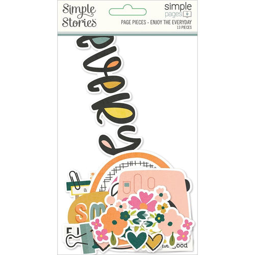Simple Stories - Simple Pages Page Pieces - Enjoy The Everyday  Good Stuff. This package includes 13 Large Die Cut Cardstock Pieces. Available at Embellish Away located in Bowmanville Ontario Canada.