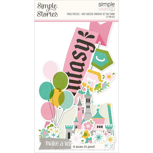 Simple Stories - Simple Pages Page Pieces - Say Cheese Fantasy At The Park. This package includes 15 Large Die Cut Cardstock Pieces. Made in USA. Available at Embellish Away located in Bowmanville Ontario Canada.
